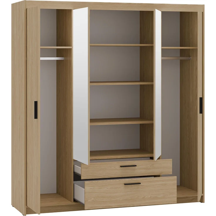 AX LIVING Geölte Eiche Kleiderschrank mit Spiegel Storicos 4T 176,3cm breit – Bild 3