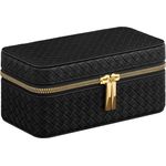 SONGMICS HOME RONNE Kollektion - Uhrenbox unterwegs, Etui für 3 Uhren, PU im Flechtlook, 10 x 20 x 9 cm, Geschenkidee, Bezug in Tintenschwarz, Innenfutter in Schiefergrau JWB017G01