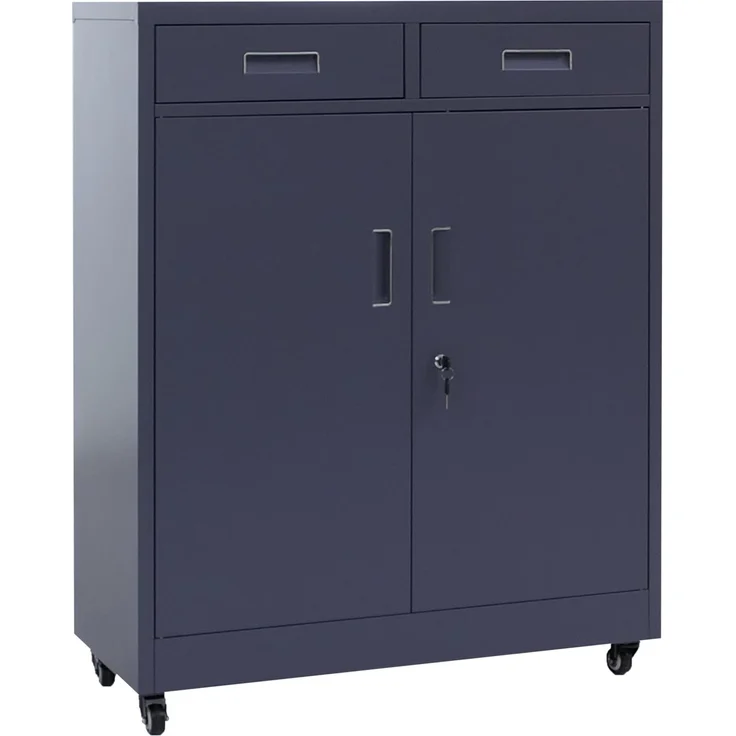 Aktenschrank HWC-O89, Stahlschrank Büroschrank, Rollen Türen Schubladen abschließbar Metall 116x90x40cm ~ dunkelgrau – Bild 5