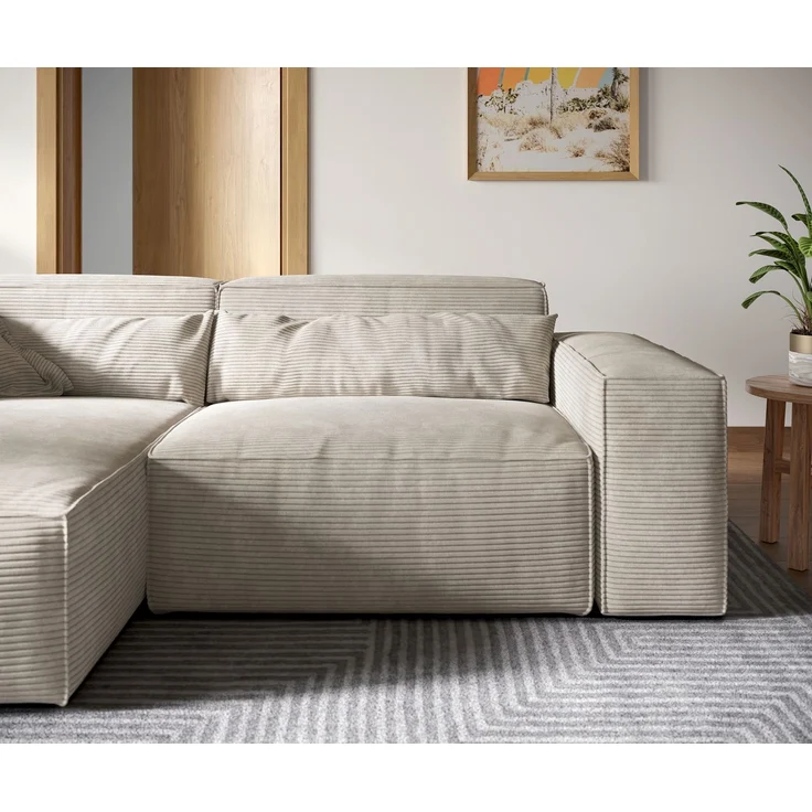 Delife 'Sirpio XL' Ecksofa mit variabler Recamiere, 270x170 cm, Beige, Cord, mit Hocker – Bild 5