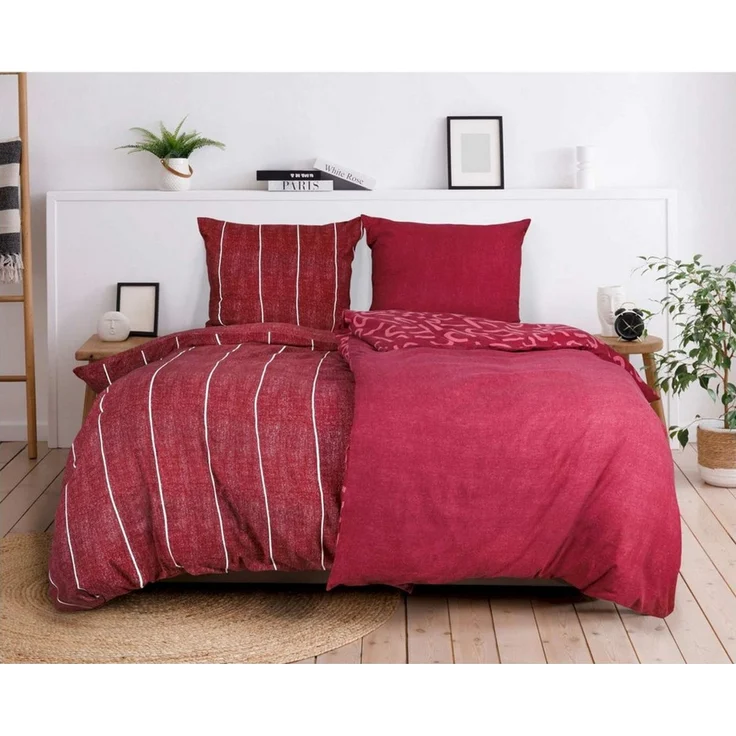 Esprit Bettwäsche FLANELL Winter Bettwäsche, Baumwolle, 1 teilig, 155 x 220 cm in Beere – Bild 1