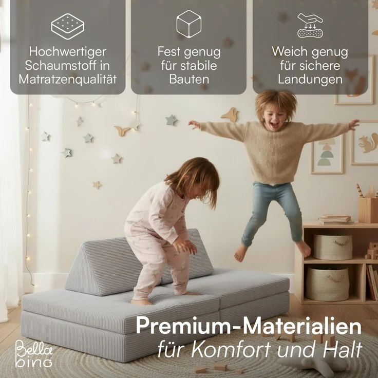 Bellabino 'Nile' Spielsofa, 4-tlg, Cord, grau, faltbare Kindercouch, abnehmbarer & waschbarer Bezug, Kindersofa aus Schaumstoff, Oeko-Tex zertifiziert – Bild 6