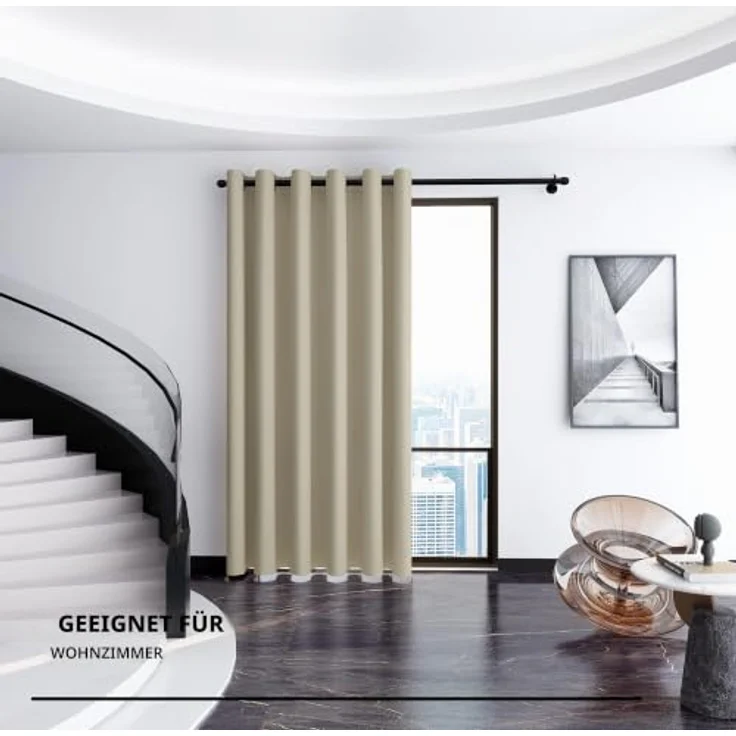 Deconovo Blickdichter Verdunkelungsvorhang Schlafzimmer Thermovorhang Beige | 1 Stück, H290 x B200 cm, Thermo Vorhänge gegen Hitze, Gardinen mit Ösen für Wohnzimmer, Schlafzimmer, Sichtschutz UV-Schutz – Bild 4