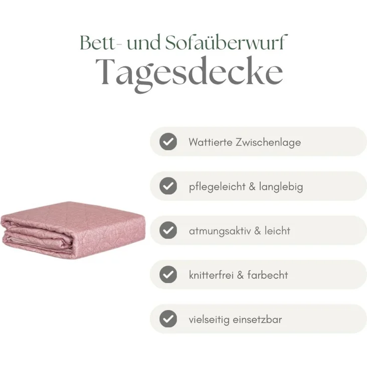 Tagesdecke 220 x 240 cm - Bett- & Sofaüberwurf mit Steppung, pflegeleicht & atmungsaktiv - Rosa – Bild 5