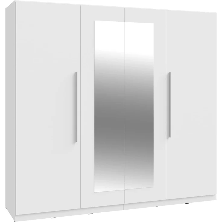 Forte Helen Kleiderschrank 230, klassischer Drehtürenschrank, 4-türig, Spiegel, Schlafzimmer, Holzwerkstoff, Weiß, 227,5 cm breit x 212,9 cm hoch x 58,9 cm tief – Bild 4