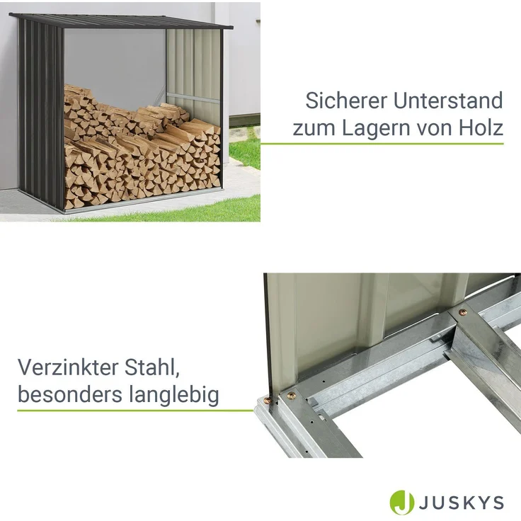 Juskys Holzunterstand Enno für Brennholz außen - Kaminholzregal aus Stahl - Unterstand für Kaminholz aus Metall in Anthrazit - Brennholzregal – Bild 4