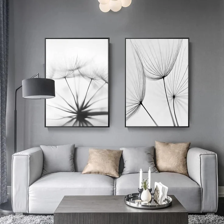 Poster Set 3teilig Blume Löwenzahn Feder Schwarz Weiß B 30x40cm – Bild 3