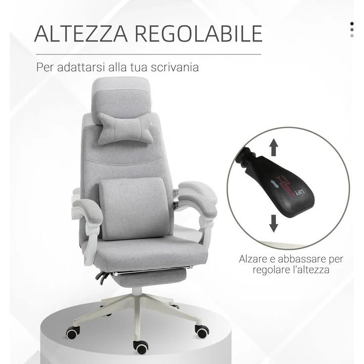 Ergonomischer Bürostuhl, Schreibtischstuhl mit Rollen, Lendenkissen, Kopfstütze und ausziehbarer Fußstütze, grau 62 x 68 x 117–127 cm – Bild 6