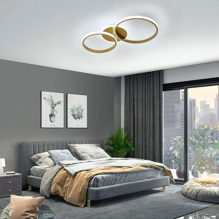 DELIPOP – Moderne LED – Deckenleuchte 42 W, weißes Licht – Ideal für Wohnzimmer, Schlafzimmer, Esszimmer – 2 Ringe – Durchmesser 30 + 24 cm – Gold – 52x30x9,5cm – Bild 2