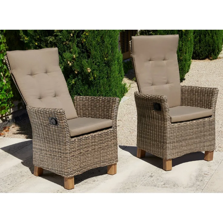 MERXX Gartenstuhl Toskana, TOPSELLER! (Set, 2 St), 2er Set, Polyrattan/Akazie, inkl. Sitzkissen