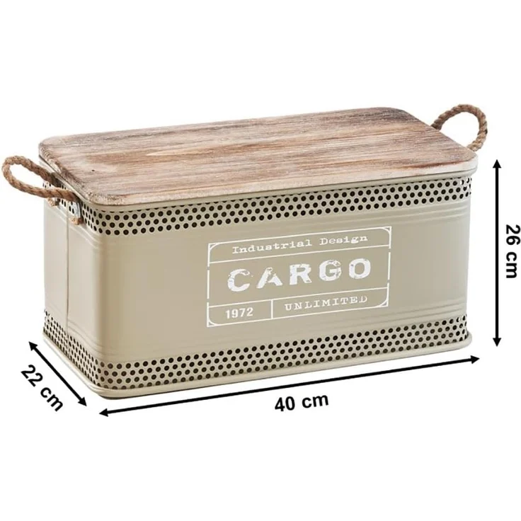 Kobolo Aufbewahrungskorb Aufbewahrungsbox Wäschebehälter LOFT aus Metall und Holz (Stück, 1 St, mit Deckel und Griffen), 64x32x31 cm – Bild 2