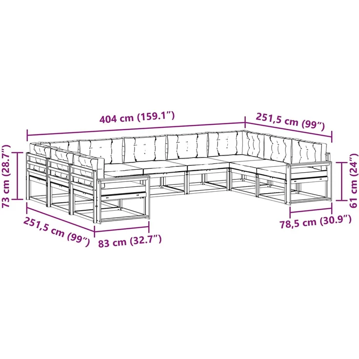 vidaXL Outdoor-Sofagarnitur 9 stk. 9-Sitzer Weiß und Anthrazit 3387041 – Bild 10