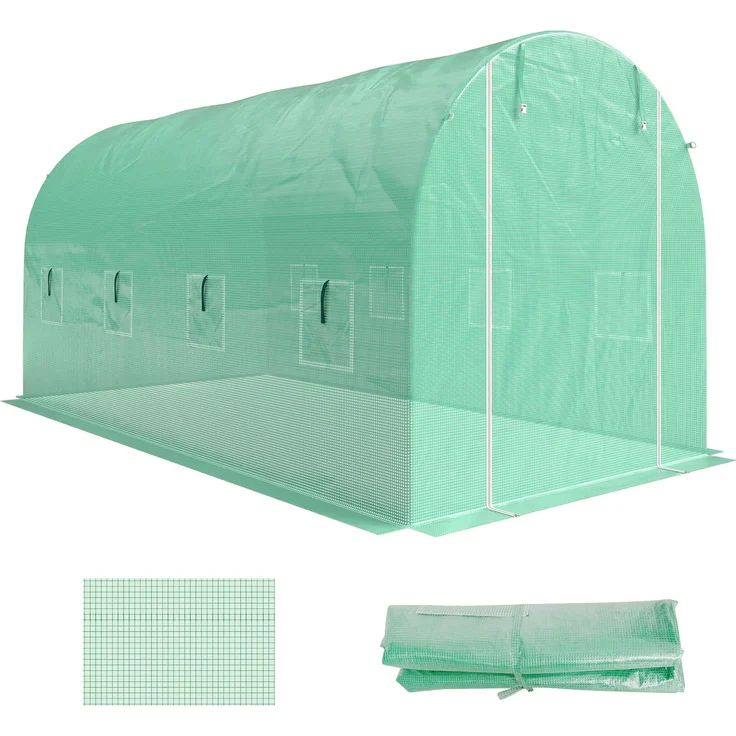 MELAYR, Gewächshausfolie 4 x 2 m, wasserdicht Gartenfolie mit Tür, 8 Fenster, UV Schutz, Grün – Bild 2