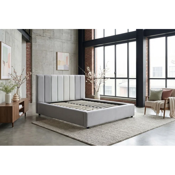 KAWOLA Bett CATTURA Polsterbett Velvet grau 140x200cm mit Lattenrost – Bild 2
