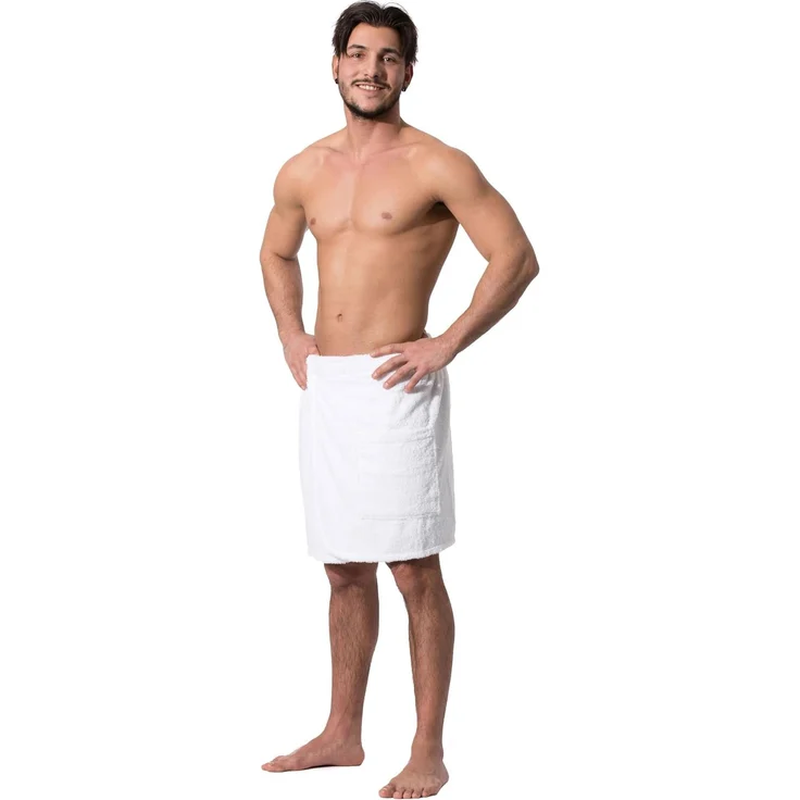 ZOLLNER Herren Saunakilt Frottee, weiß, 100% Baumwolle, L/XL – Bild 1