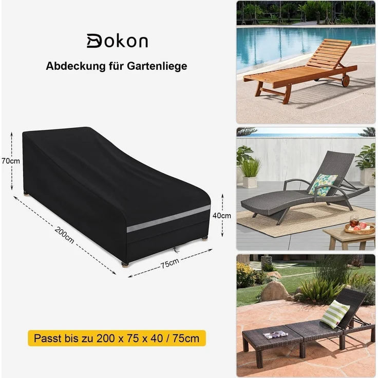Gartenliege Abdeckung 200x75x40/70 cm Wasserdicht Winterfest Oxford Gewebe – Bild 2