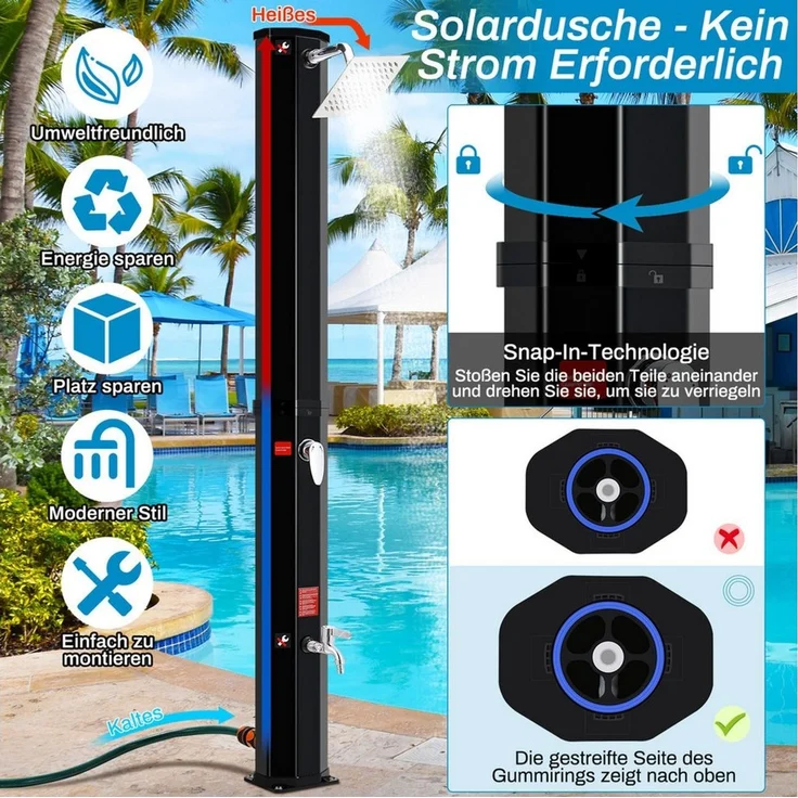 TLGREEN Solardusche Gartendusche ohne Strom mit 360° Oberkopf-Duschkopf & 210D Schutzhülle (35L Pooldusche Campingdusche bis 60°C warmes Wasser, mit unabhängigem Wasserhahn & Gartenschlauch-Anschluss), (ohne Handbrause) – Bild 3