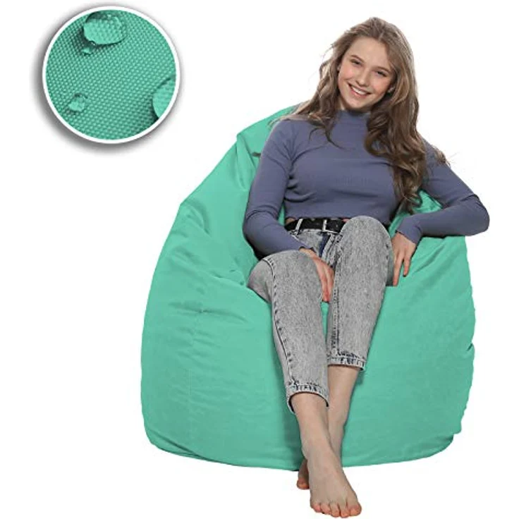 HomeIdeal - Sitzsack XXL Bodenkissen für Erwachsene & Kinder - Geeignet für Gaming oder Entspannen - Indoor wie Outdoor da er Wasserfest ist - mit EPS Perlen, Farbe:Pacificblau, Größe:XXXL – Bild 5