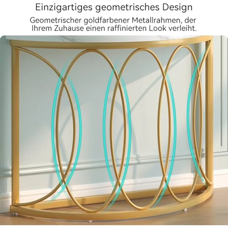 LITTLE TREE Half Moon Gold Konsolentisch, 109 cm, moderner Kunstmarmor-Eingangstisch, schmaler Halbkreis-Sofa-Akzenttisch mit geometrischem Metallrahmen für Wohnzimmer, Flur – Bild 7