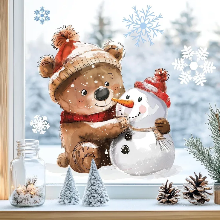 Sunnywall Fensterdekoration Kinderzimmer Fensterbild Winter, beidseitigger Druck, statisch haftend