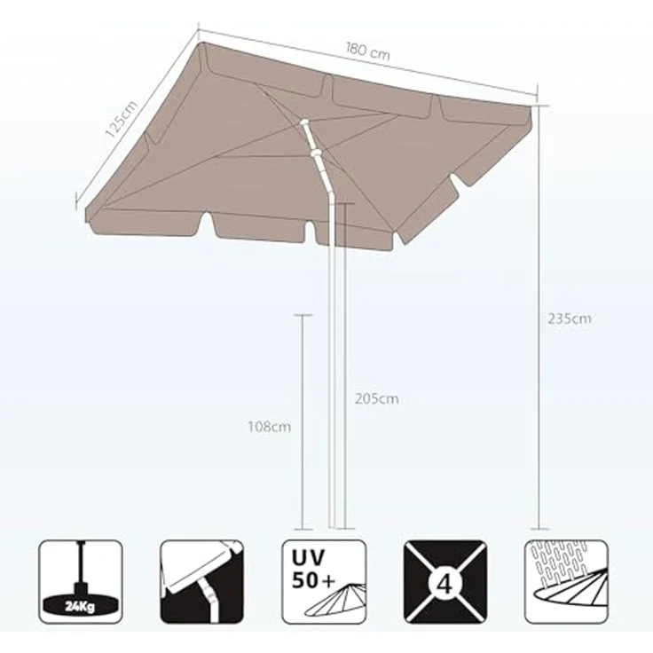Sekey Rechteckschirm Sonnenschirm Rechteckig Balkon Balkonschirm Knickbar, LxB: 210,00x140,00 cm, UV50+ Sonnenschutz, für Terrasse – Bild 7