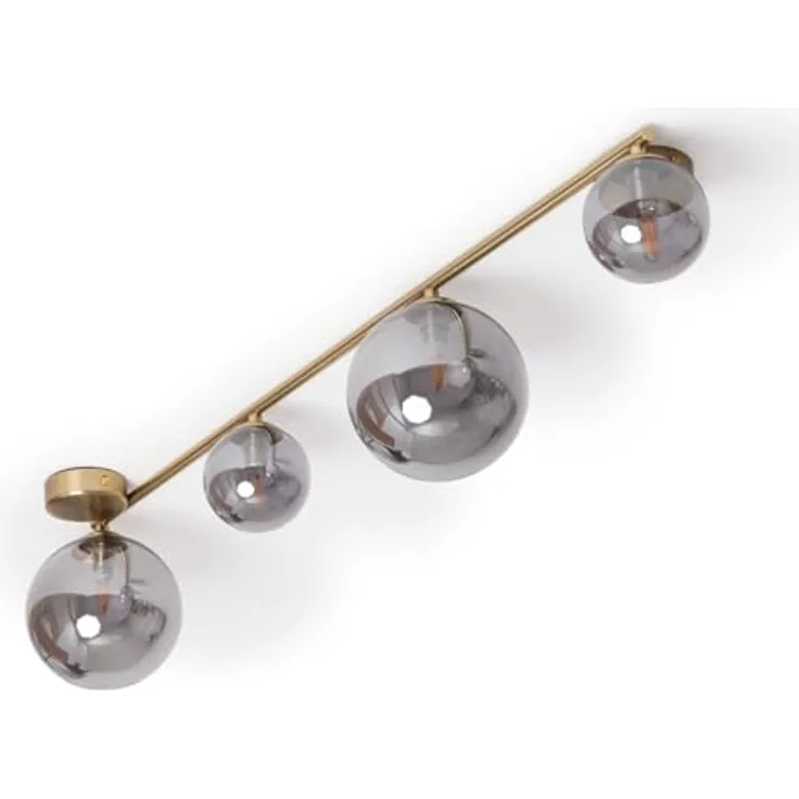 LEDKIA LIGHTING Deckenleuchte Moonlight Brass, 4 Spots, Metall & Rauchgrau Glas, kompatibel mit G9 Glühbirnen, gleichmäßige Lichtstreuung