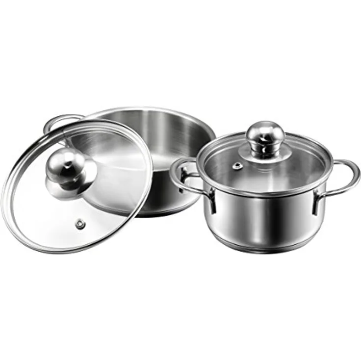 Kopf Topf-Set Parvus, Edelstahl (2-tlg), Bratentopf 14 cm & Fleischtopf 12 cm, inkl. Glasdeckel, Induktion