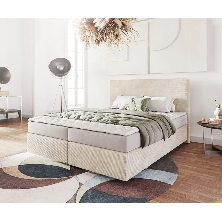 Boxspringbett Dream-Well mit Matratze und Topper Beige 160x200