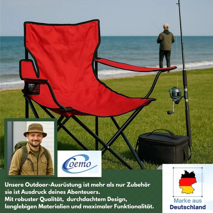 Coemo faltbarer Campingstuhl Faltstuhl mit Tragetasche in Rot – Bild 7