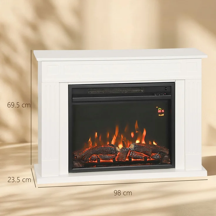JARDJ Elektrischer Kamin mit 5 Flammenstufen, Fernbedienung und Timer, 98 x 23,5 x 69,5 cm, Schwarz und Weiß – Bild 5