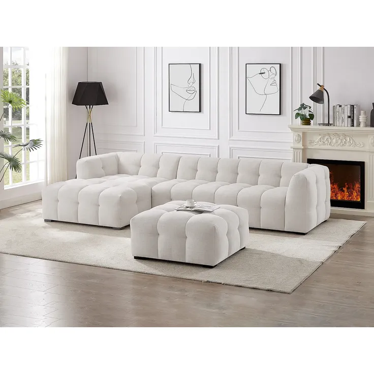 Vente-unique - Ecksofa & Hocker - Ecke links - melierter Stoff - Beige - DILOME von Pascal Morabito