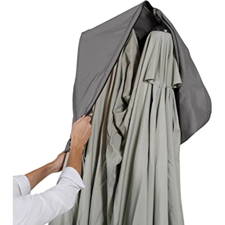 Leco Abdeckhaube Anthrazit für Rechteck-Doppelsonnenschirm 4,7 m x 2,7 m, wetterfestes Polyester mit Reißverschluss und Kordelzug – Bild 3