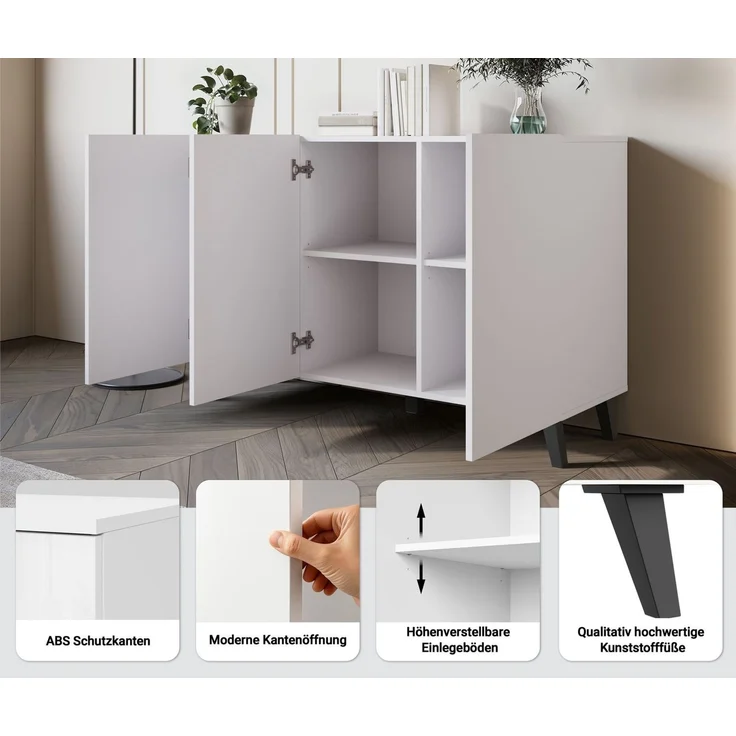 Home affaire Sideboard SIDEBOARD PHUKET II, Stilvolle, grifflose Kommode, Breite 120cm (1 St), Mit 6 Fächern und höhenverstellbaren Einlegeböden – Bild 2