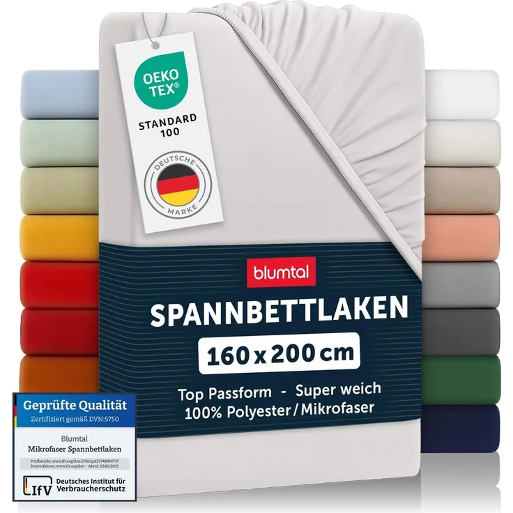 Blumtal® Spannbettlaken 160x200 cm aus Microfaser - Oekotex zertifiziertes Bettlaken 160x200 im 2er Set - Spannbetttuch 160x200 / Bettlaken 160x200 - Spannbettlaken - 160x200 cm - Moonlight Grey-Grau