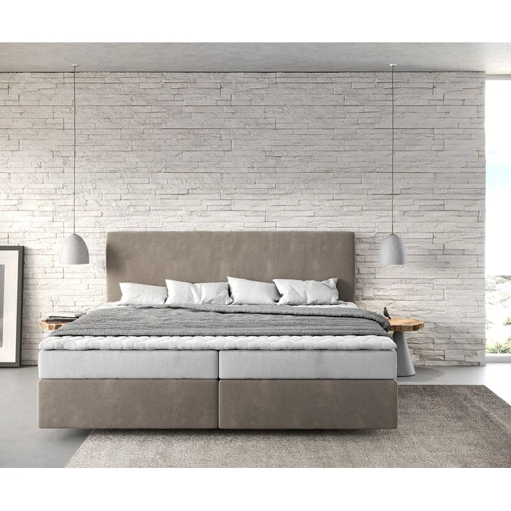 Boxspringbett Dream-Well Mikrofaser Beige 200x200 cm Bonell-Matratze PU-Topper – Bild 2
