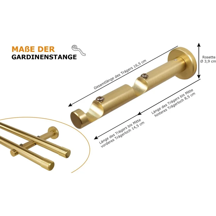 iso-design Gardinenstange 20 mm 2-läufig Messing Matt aus Metall Wandmontage Endstück Kappe, Ø 20 mm, 2-läufig, Fixmaß, mit Bohren, verschraubt, Metall, Aluminiumrohr mit mehr als 1 mm Wandstärke – Bild 3