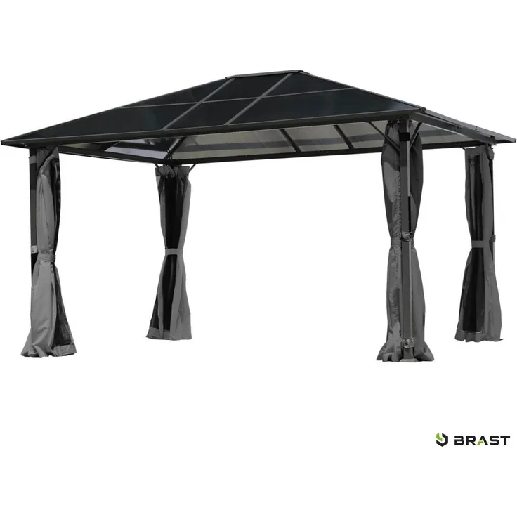 BRAST 'Premium' Pavillon inkl. Moskitonetz, wasserdicht, Aluminium grau, 3x4 m