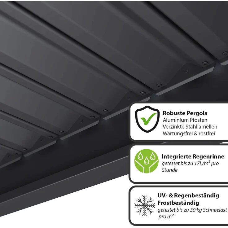 Weide Classic | Pergola Aluminium freistehend | 3 x 3,6 M | Lamellendach anthrazit – Bild 3