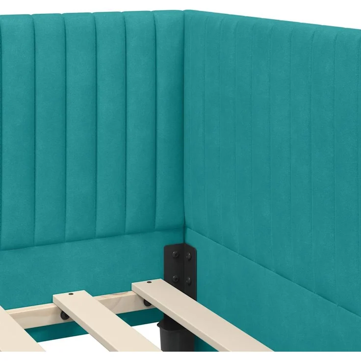 vidaXL Eckbettgestell mit Matratze mit Kopfteil 2 pcs Türkis Samt 3393816 – Bild 10