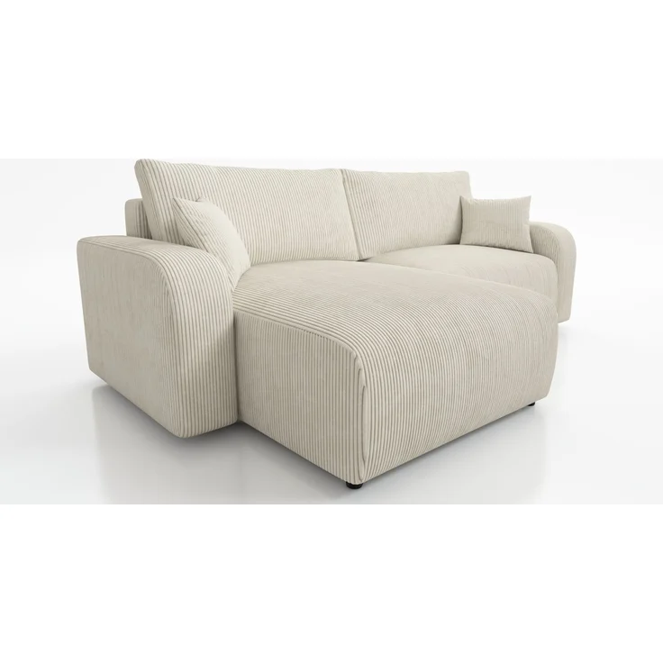 Wohnero24 Habana Mini Ecksofa 248x153 cm mit Schlaffunktion 204x133 cm – Eckcouch mit Bettkasten – Cord Creme Sofa L-Form – Wohnlandschaft Klein – Universal Montierbar – Bild 5