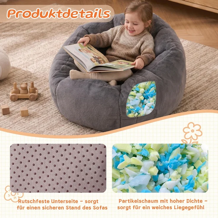 Sitzsack, weicher Plüsch-Sitzsack, bequemer Sitzsack, geeignet für Spielzimmer, Leseecke, Wohnzimmer und Kinderzimmer, für Jungen und Mädchen - klein--Herde--75x70x52cm--YOUDENOVA – Bild 4
