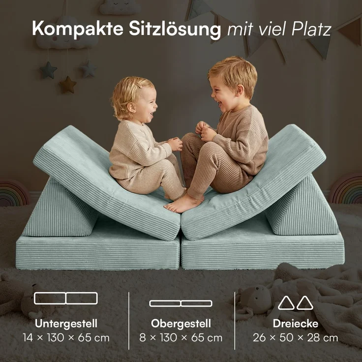 Bellabino 'Nile' Spielsofa mini, 4-tlg, Cord, türkis, faltbare Kindercouch, abnehmbarer & waschbarer Bezug, Kleinkindsofa aus Schaumstoff, bis 6 Jahre, Oeko-Tex zertifiziert – Bild 8
