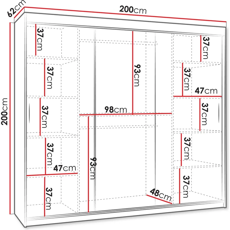 Kleiderschrank Waluri 200 cm (Farbe: Weiß, ohne Schubladen) – Bild 5