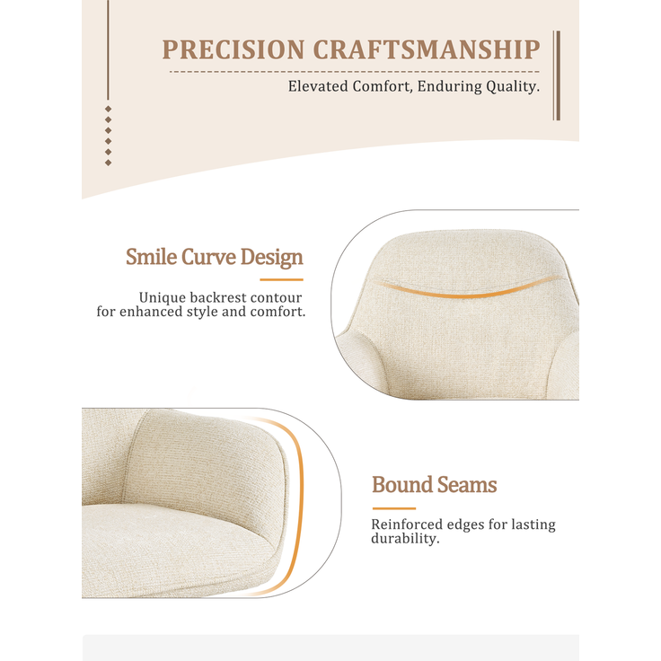 GOEURVANT 1370 Esszimmerstühle 6er-Set mit Armlehnen, 360° Drehbar, Chenille - Creme – Bild 8