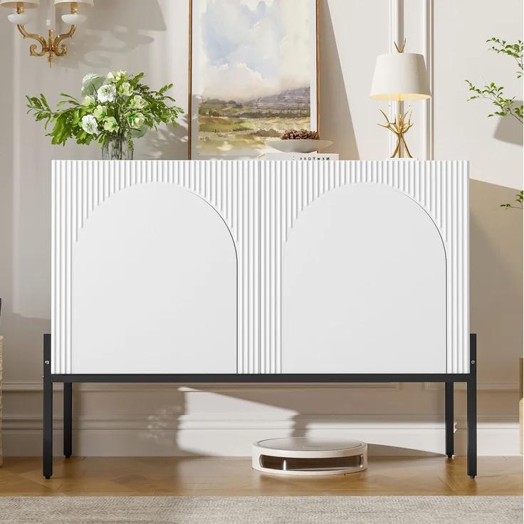 DESVIAE Sideboard Weiß aus Spanplatte – 100x75x40 cm – 2 Türen, Metallbeine – Bild 3