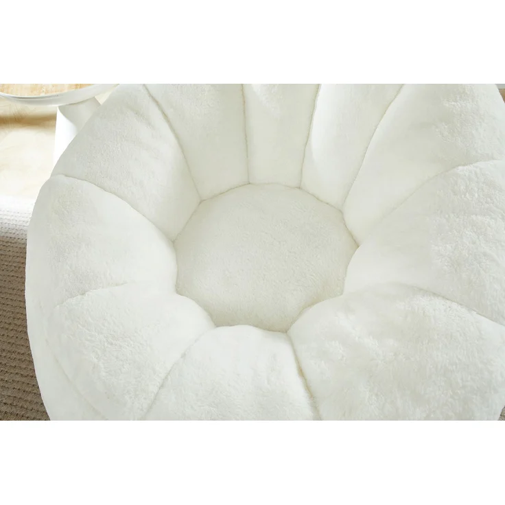 Weicher Blüten-Sitzsack für Erwachsene mit Fußhocker, vakuumverpackt ohne Montage, ideal für Wohnzimmer, Schlafzimmer & Balkon,Cremeweiß--Cremefarben--105x105x70cm--YOUDENOVA – Bild 9