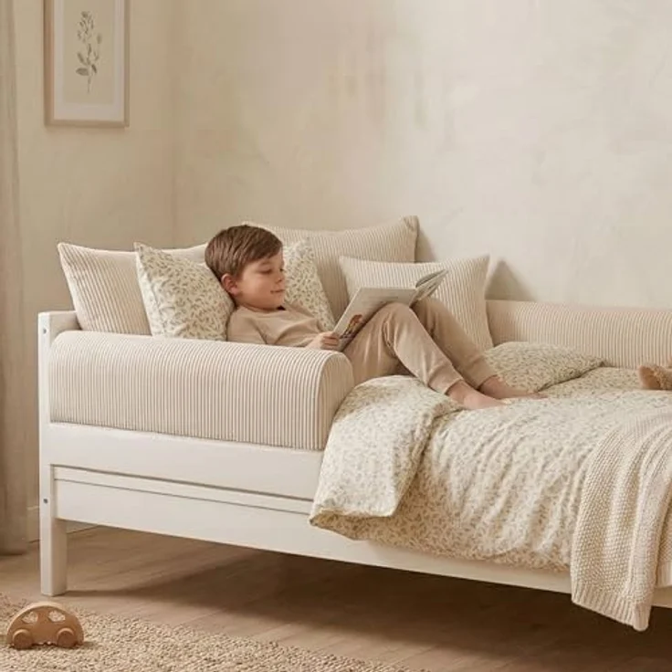 Bettkantenschutz für Kinderbetten 80 cm - Schutz für Bettrahmen Baby Bett rausfallschutz für boxspringbett bettgitter mit Minky Bezug Kantenschutz Kinder Babybett Jeansfar – Bild 7