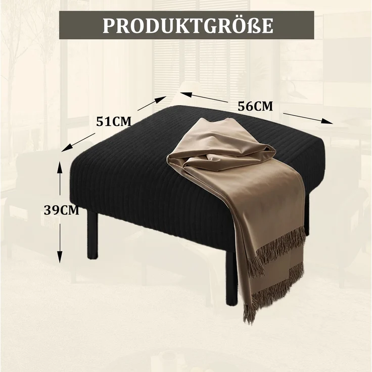 DESVIAE Hocker gepolstert 56x51x39 cm aus Cordstoff Schwarz mit Metallgestell – Bild 10