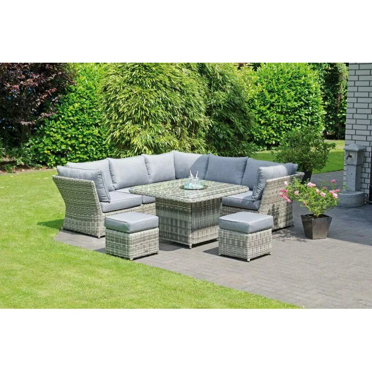 Sonnenpartner Lounge Gruppe Opera, Aluminiumgestell / Kunststoffrundgeflecht vintage/taupe 3 mm, mit hohem Tisch