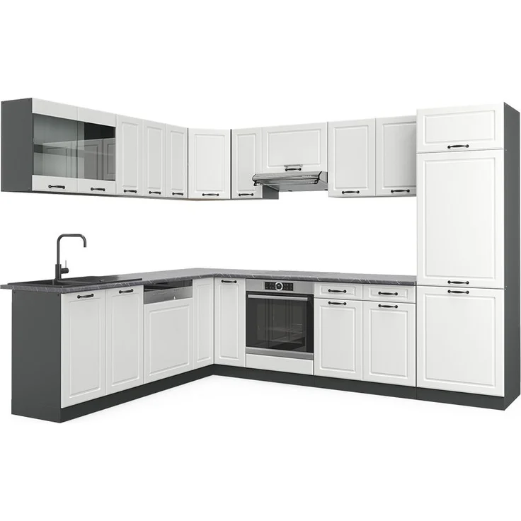 Eckküche R-Line Weiß Landhaus/Anthrazit 287 x 60 cm , AP Anthrazit Vicco – Bild 1